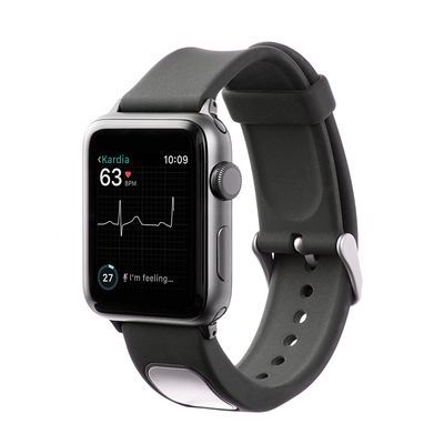 FDA одобрило первый медицинский аксессуар для часов Apple Watch. Сенсор AliveCor KardiaBand позволяет снять ЭКГ за 30 секунд, просто прислонив палец
