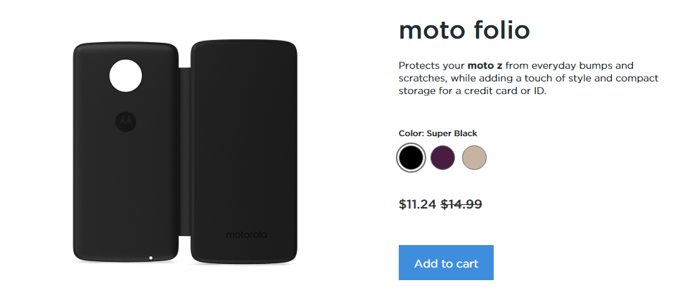 Новый подключаемый модуль Motorola Moto Folio является самым дешевым в линейке и совместим со всеми смартфонами Moto Z