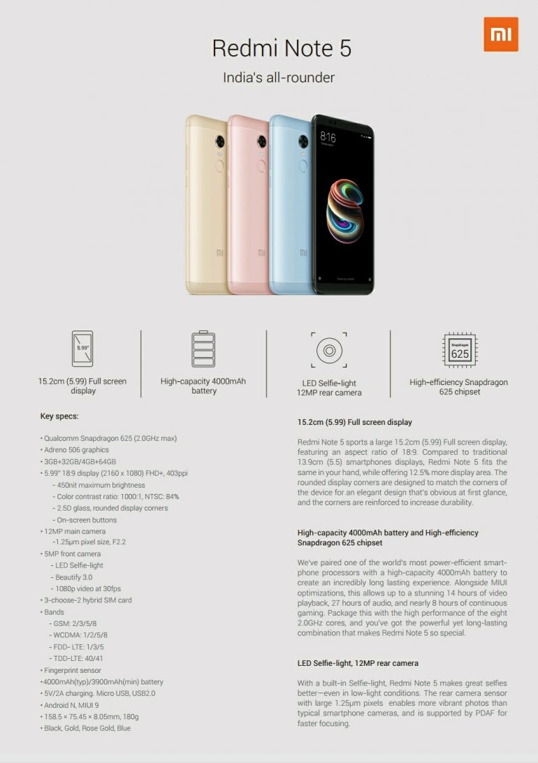 Все характеристики Xiaomi Redmi Note 5 / 5 Pro попали в сеть за день до анонса - Note 5 оказался клоном Redmi 5 Plus, а Note 5 Pro получил двойную камеру в стиле iPhone X