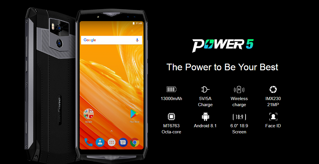 Смартфон Ulefone Power 5 получил аккумулятор емкостью 13 000 мА•ч. Он может работать без подзарядки неделю!
