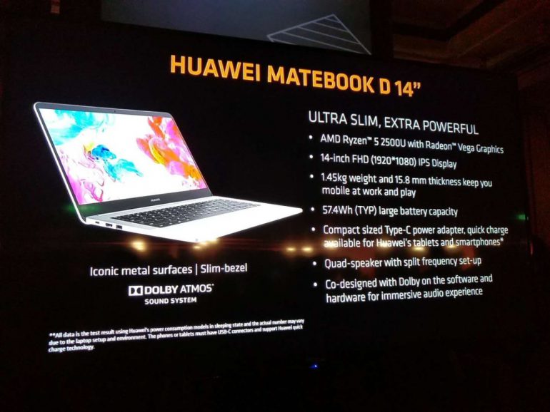 Huawei создала 14-дюймовый ноутбук MateBook D с APU AMD Ryzen 5-2500U