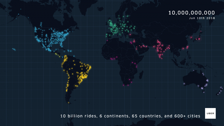 Uber преодолел отметку в 10 миллиардов поездок, половину из которых совершили за последний год