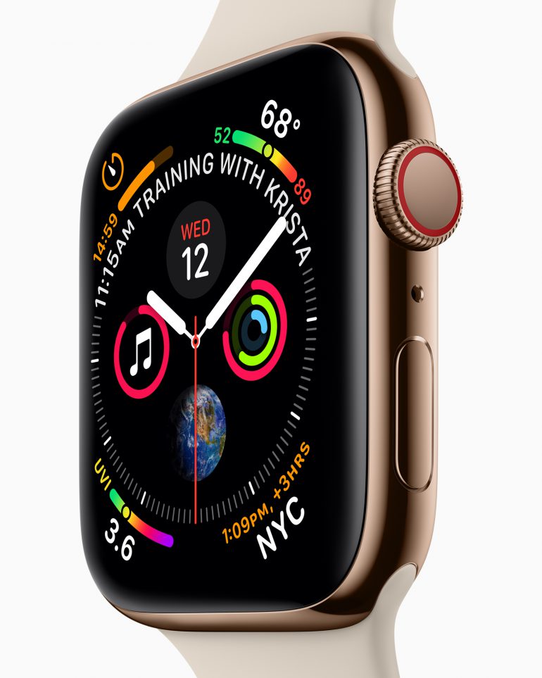 Представлены умные часы Apple Watch Series 4 c увеличенным на 33% безрамочным экраном и встроенным считывателем ЭКГ