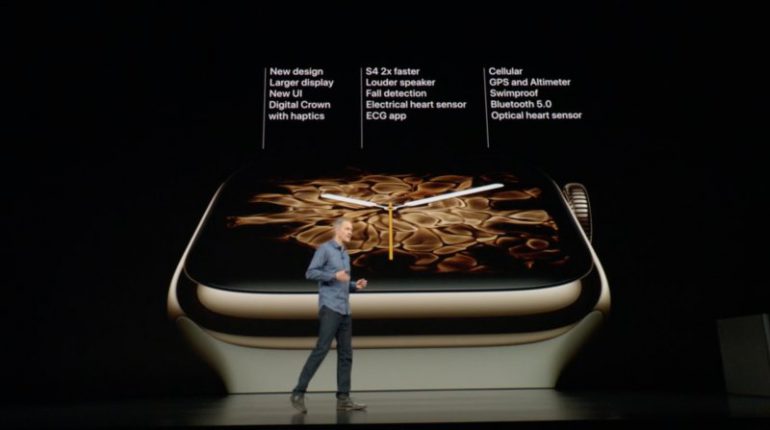 Представлены умные часы Apple Watch Series 4 c увеличенным на 33% безрамочным экраном и встроенным считывателем ЭКГ