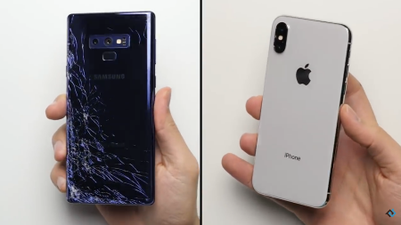 Смартфоны Samsung Galaxy Note 9 и Apple iPhone X сравнили на прочность в дроп-тесте [видео]