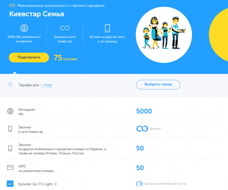 Киевстар запустил новый тариф для контрактных абонентов «Киевстар Семья» за 75 грн в месяц