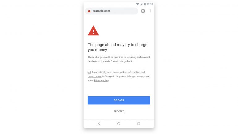 Мобильный Google Chrome скоро начнет предупреждать о коварных сайтах, пытающихся по-тихому увести ваши деньги со счета
