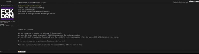 Защита Denuvo в Hitman 2 была скомпрометирована спустя сутки после релиза золотого издания игры