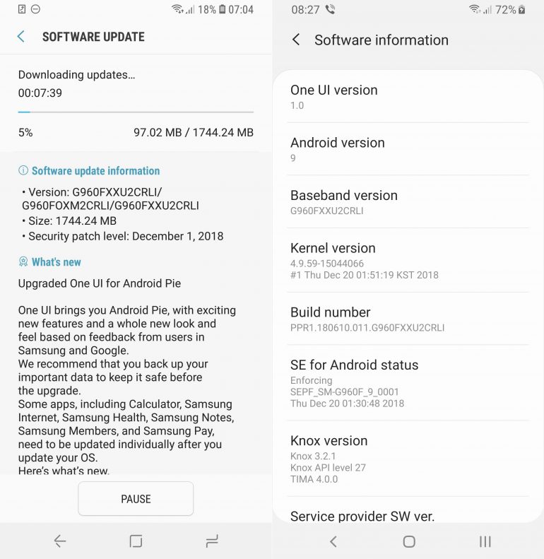 Samsung с опережением графика начала обновлять смартфоны Galaxy S9 и Galaxy S9+ до Android 9.0 Pie с новой оболочкой One UI