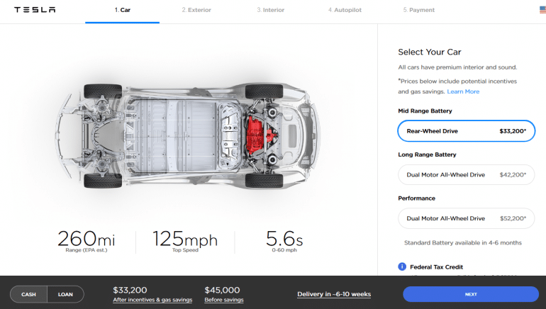 Tesla Model 3 лишилась версии с батареей Mid Range, зато получила 5% прирост мощности с помощью программного апдейта