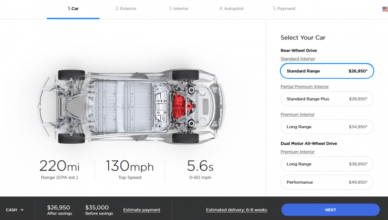 Tesla Model 3 лишилась версии с батареей Mid Range, зато получила 5% прирост мощности с помощью программного апдейта