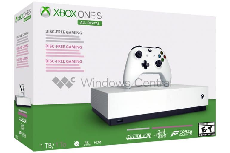 Windows Central: "Бездисковую" консоль Xbox One S All-Digital (1TB) представят 7 мая с ценником $199, в комплекте будут идти ключи на Forza Horizon 3, Sea of Thieves и Minecraft