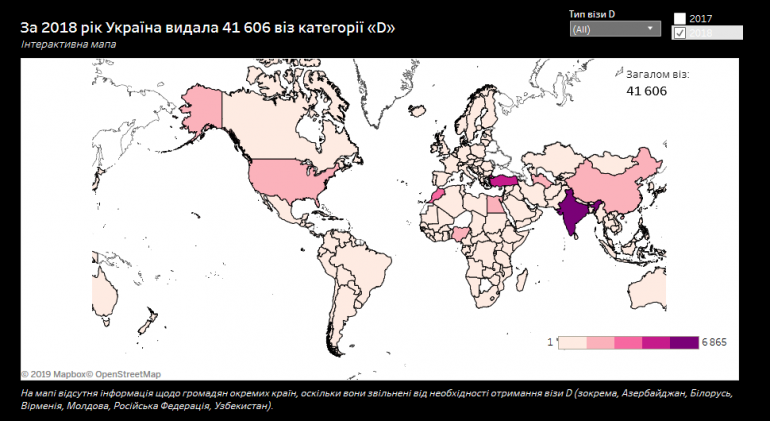 BRDO запустил интерактивную карту с данными о том, кому и сколько долгосрочных виз выдала Украина