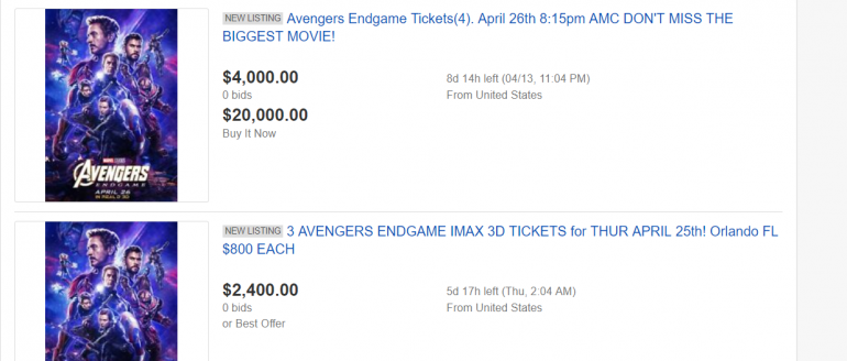 В США билеты на первые сеансы четвертых «Мстителей» перепродают на eBay за тысячи долларов, а в Украине на OLX — за тысячи гривен