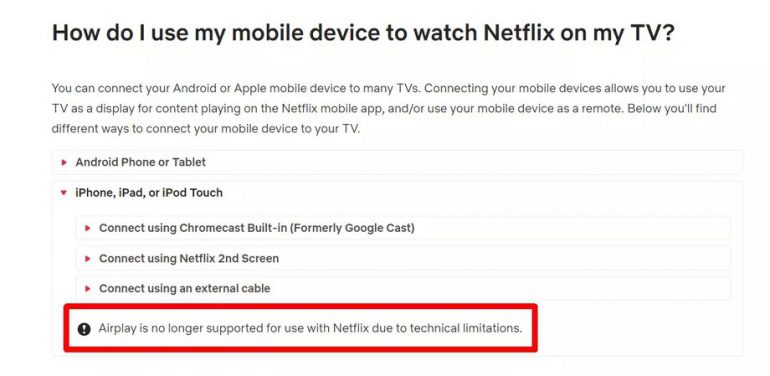 Netflix подтвердил, что убрал поддержку AirPlay в своем приложении для iOS по техническим причинам