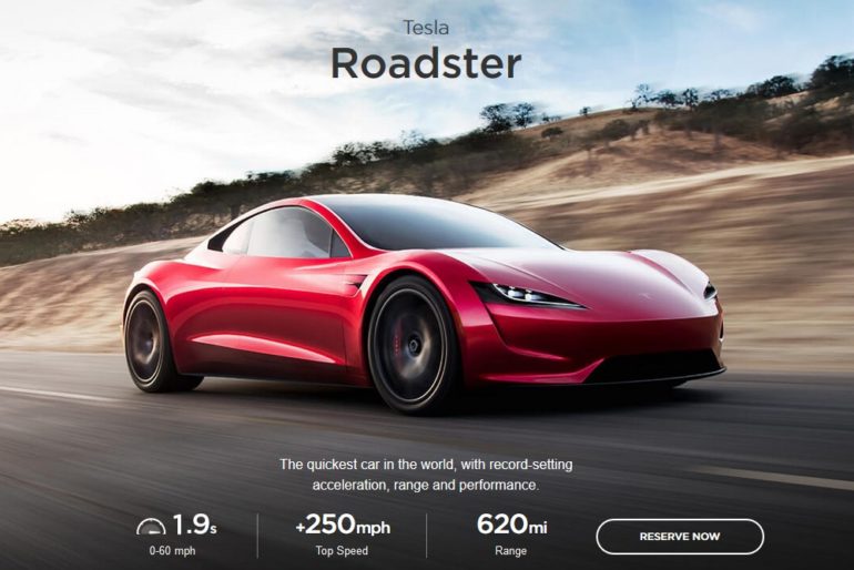 Илон Маск "замедлил" Tesla Roadster - разгон до 60 миль/ч займет 2,1 секунды, а не 1,9 секунды, как было обещано ранее