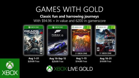 В августе подписчики Xbox Live Gold смогут бесплатно загрузить игры Gears of War 4, Forza Motorsport 6, Torchlight и Castlevania: Lords of Shadow