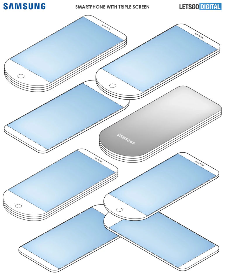 Samsung запатентовала уникальный дизайн смартфона с трёмя дисплеями, расположенными стопкой друг над другом