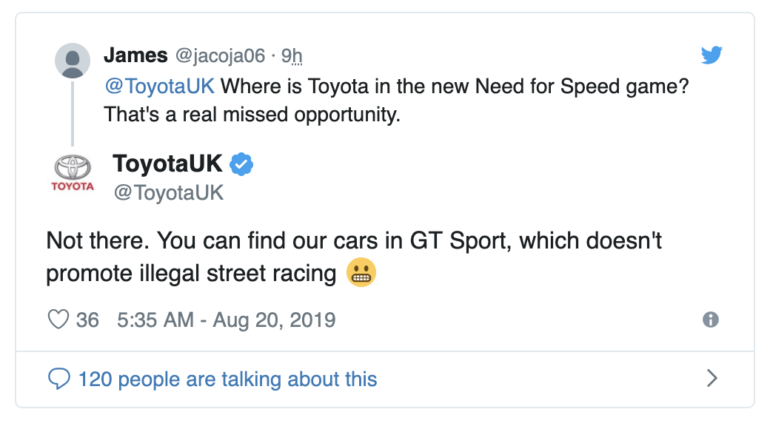 Toyota заявила, что ее автомобилей нет в Need for Speed Heat потому что игра популяризирует нелегальные уличные гонки (NFS ответил "Пфф, ботаны")