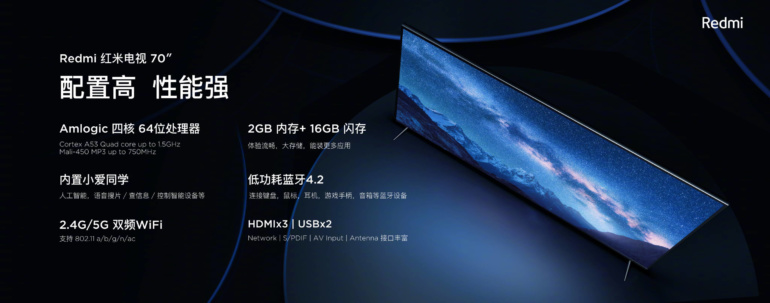 Официально анонсирован первый умный телевизор под брендом Redmi: диагональ 70 дюймов, поддержка 4K и HDR, цена $530
