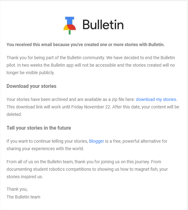 Google закроет сервис гиперлокальных новостей Bulletin