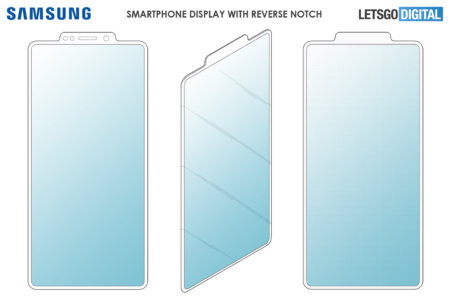 Samsung запатентовал «обратную челку» для смартфонов, которая выносит фронтальную камеру и другие модули за пределы матрицы
