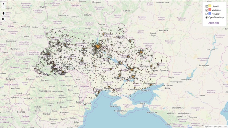 НКРСИ создала онлайн-карту покрытия Украины 4G-связью на основе данных, предоставленных Киевстар, Vodafone и lifecell