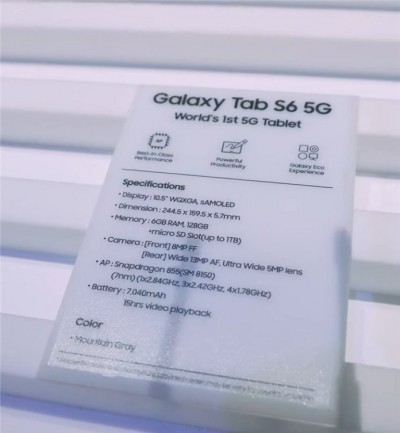 Утечка раскрыла характеристики планшета Samsung Galaxy Tab S6 5G