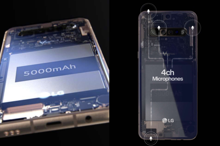 Утечка демонстрирует наличие у LG V60 ThinQ большой батареи, 4 камер и 4 микрофонов