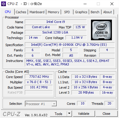 Новые оверклокерские рекорды: Intel Core i9-10900K на 7,7 ГГц при всех ядрах с Hyper-Threading и DDR4-6666
