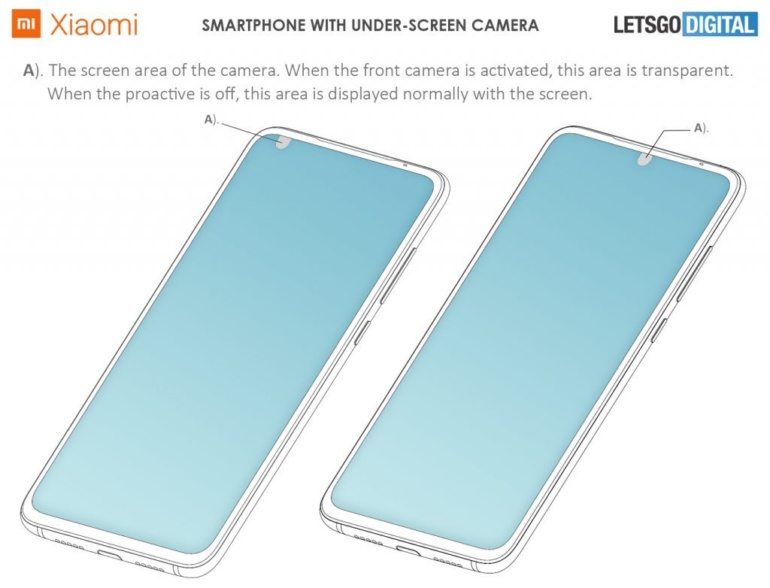 Xiaomi запатентовала две версии дизайна смартфона с камерой под дисплеем