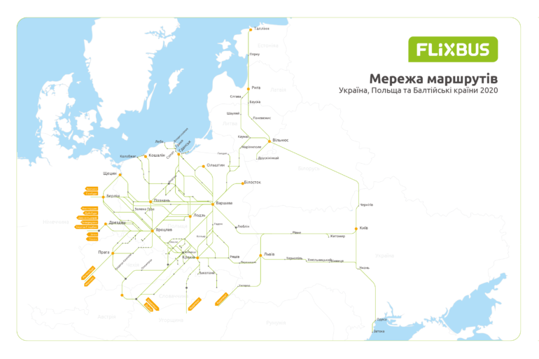Автобусный лоукостер FlixBus запустил новые линии из Киева, объединив Украину, Польшу и страны Балтии [карта маршрутов]