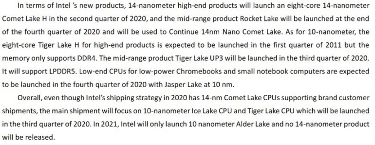 10-нм мобильные CPU Intel 11-го поколения (Tiger Lake-H) для высокопроизводительных ноутбуков выйдут в начале 2021 года