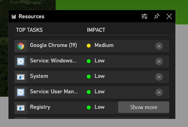 Обновлённое приложение Xbox Game Bar позволяет отслеживать процессы, потребляющие ресурсы CPU, GPU, памяти и накопителя