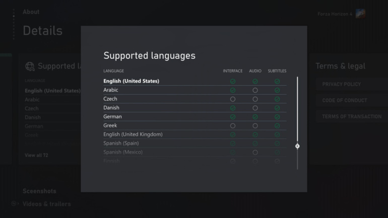 Microsoft наконец начала публиковать в Microsoft Store информацию о поддерживаемых игрой языках