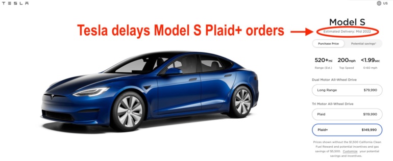 Топовая Tesla Model S Plaid+ подорожала на 10 000 долларов (теперь она стоит от 149 990 долларов), а первые поставки запланированы на середину 2022 года