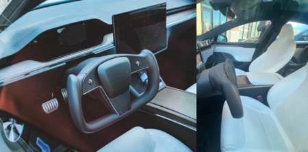 В сети появились реальные фото салона обновленной Tesla Model S со спорным рулем-штурвалом