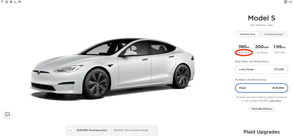Tesla сократила дальность хода новейшей дальнобойной Model S Long Range на 7 миль — до 405 миль (650 км) по оценке EPA