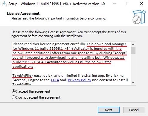 В сети распространяется «дистрибутив Windows 11 с активатором», предупреждающий об установке дополнительных программ