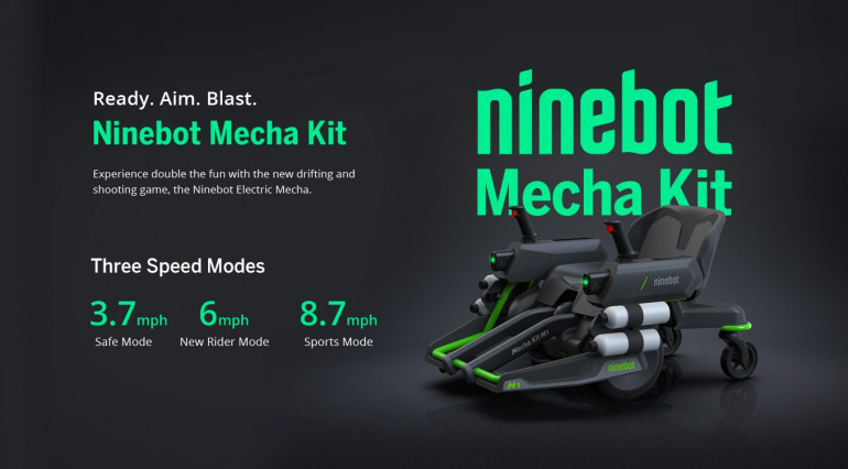 Segway-Ninebot представила набор Mecha Kit, который превращает гироборд в четырехколесный карт со встроенными водными пистолетами