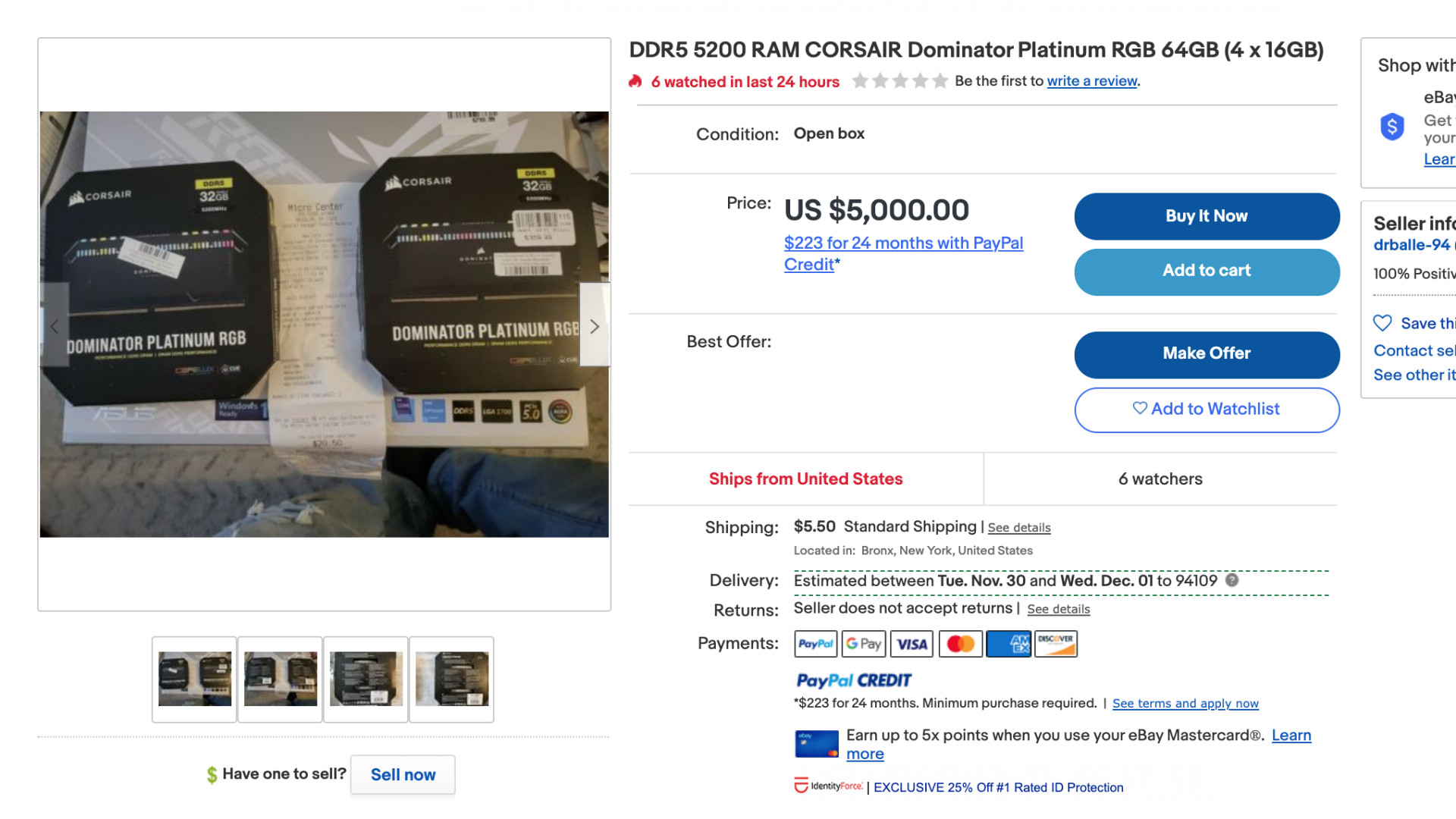 Спекулянти продають дефіцитні модулі DDR5 на eBay - ціна за комплект досягає $5 тис.