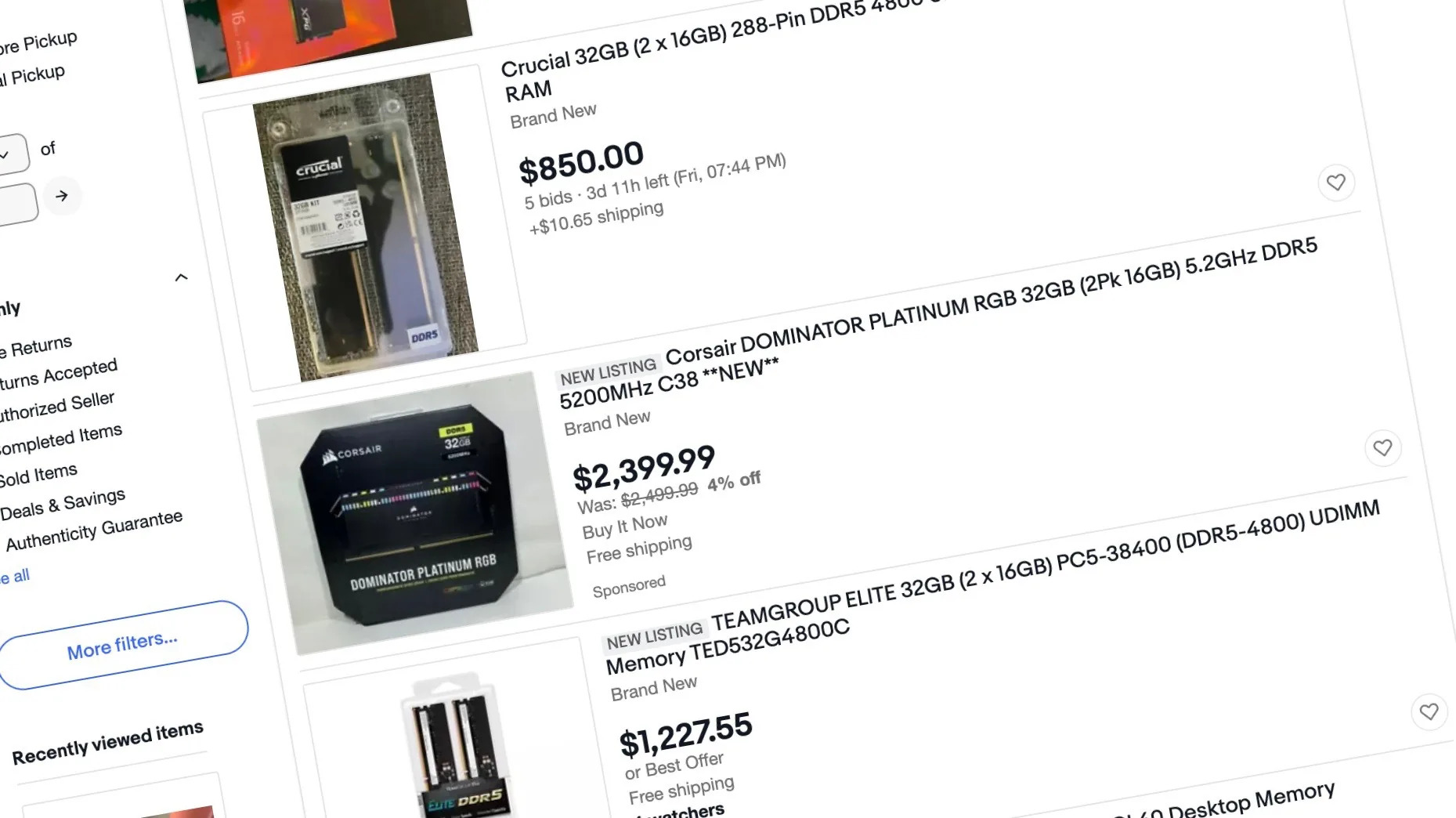 Спекулянты продают дефицитные модули DDR5 на eBay — цена за комплект достигает $5 тыс.