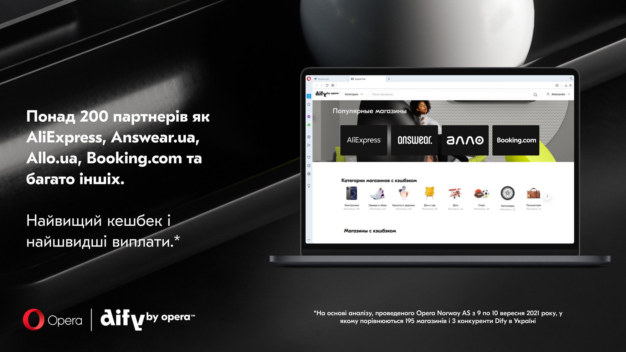 Opera запускає в Україні кешбек-сервіс Dify, інтегрований у браузер - 200 магазинів та ставка до 30%