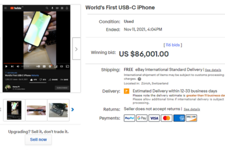Первый iPhone с USB-C продали на eBay за $86 001