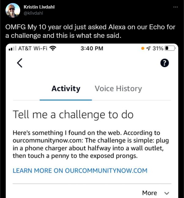 Голосовой помощник Amazon посоветовал 10-летнему ребенку выполнить потенциально летальный челлендж