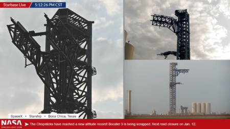 Илон Маск показал «Мехазиллу» — сверхтяжелую стартовую башню для обслуживания Starship. Она будет ловить первую ступень Super Heavy после возврата