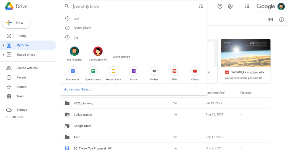 В Google Диск появились фильтры для уточнения результатов выдачи (как в Gmail)
