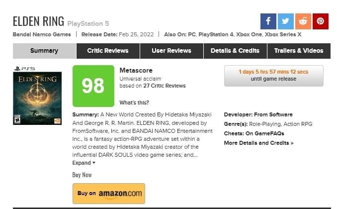 Появились первые оценки Elden Ring — 98 баллов на Metacritic и 97 баллов на OpenCritic