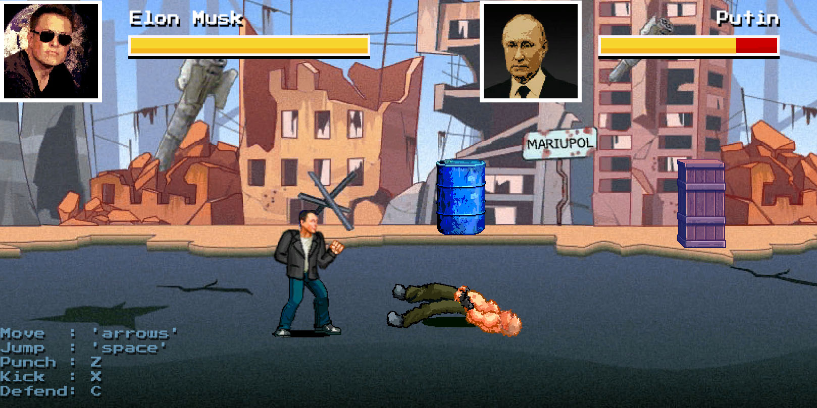 Українці створили браузерну гру, в якій Ілон Маск б’ється з кадировим та путіним