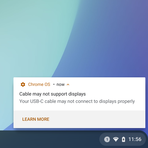 Chromebook сповіщатиме користувачів про використання кабелю USB-C з обмеженою функціональністю. Спочатку ця функція з'явиться на пристроях з Intel Core 11-12 покоління